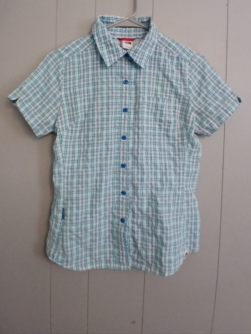 Casual Short-Sleeve Plaid Shirt - Light Blue/White